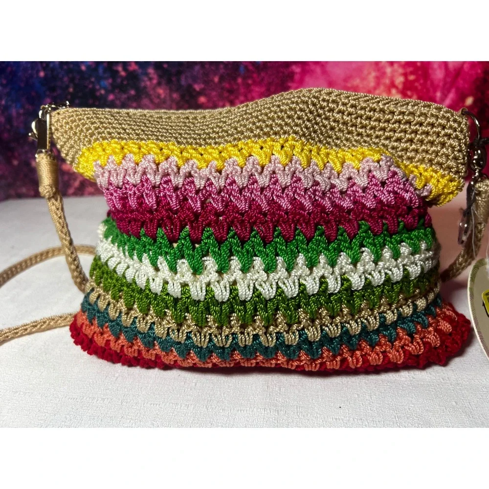 2014 The Sak Classic Mini Crossbody Bag Hand Crocheted Beach Stripe 106122 NEW